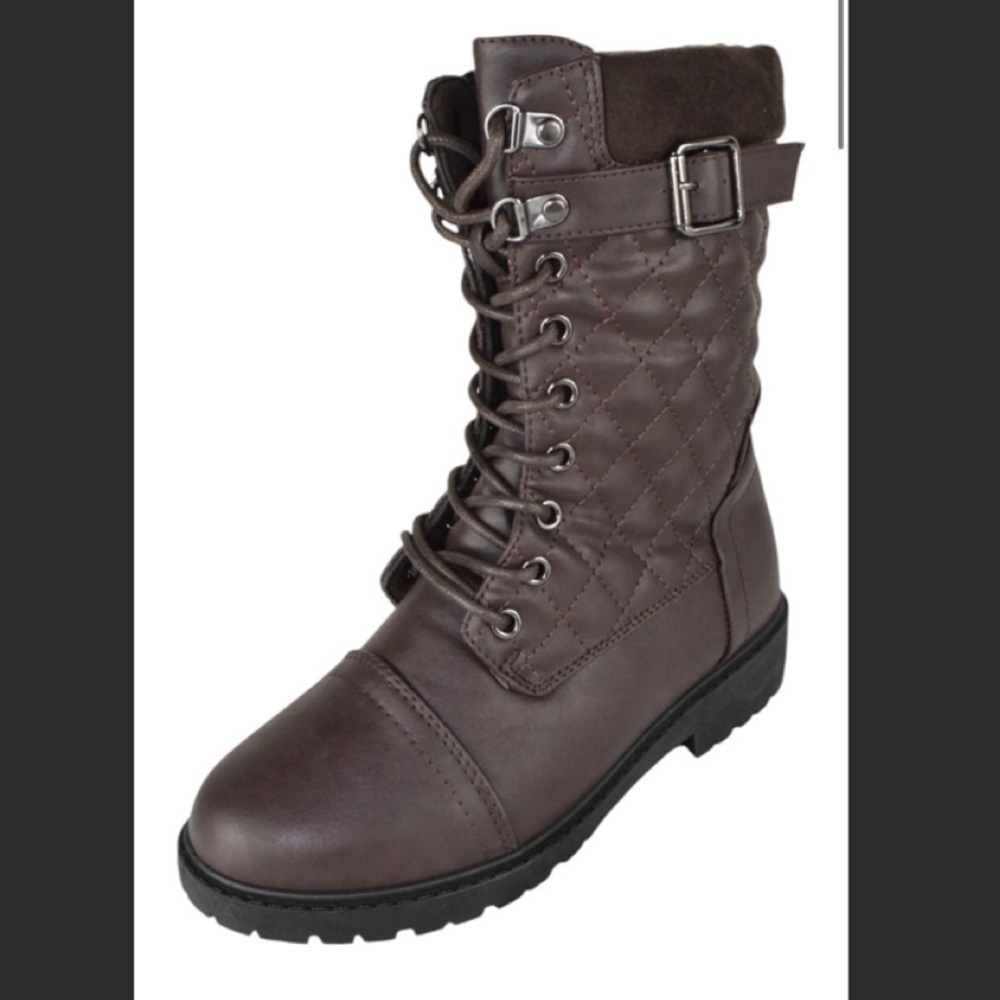 Brown Military Combat Lace Up Bootie